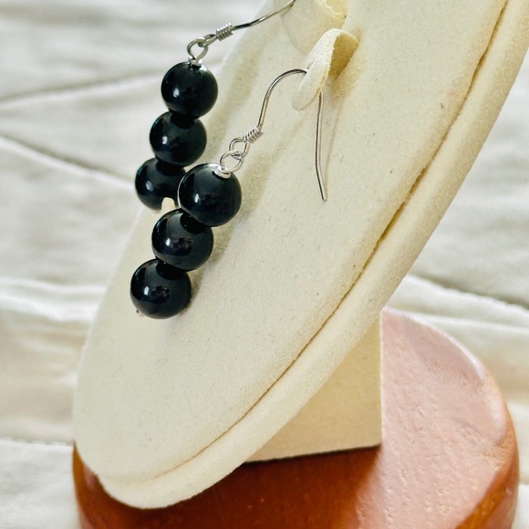 925 Sterling Silver Shungite Dangle Earrings NWOT - Picture 5 of 7